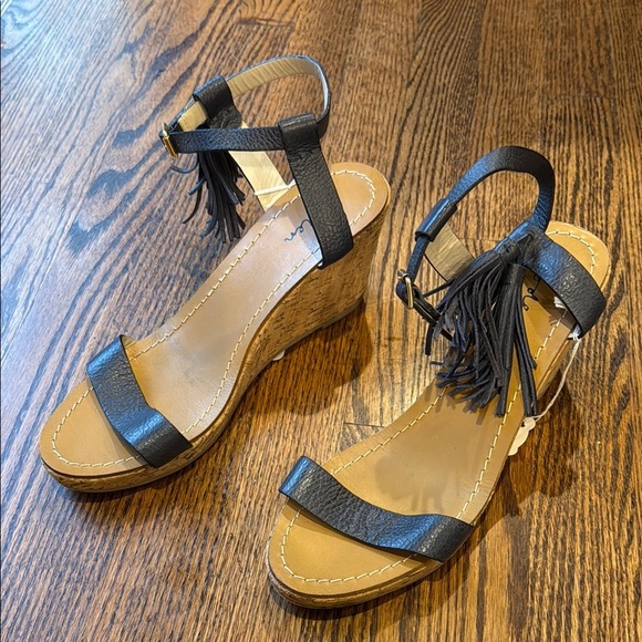 Boden Women’s 11/42 Black Leather Wedge Sandals - Picture 1 of 7